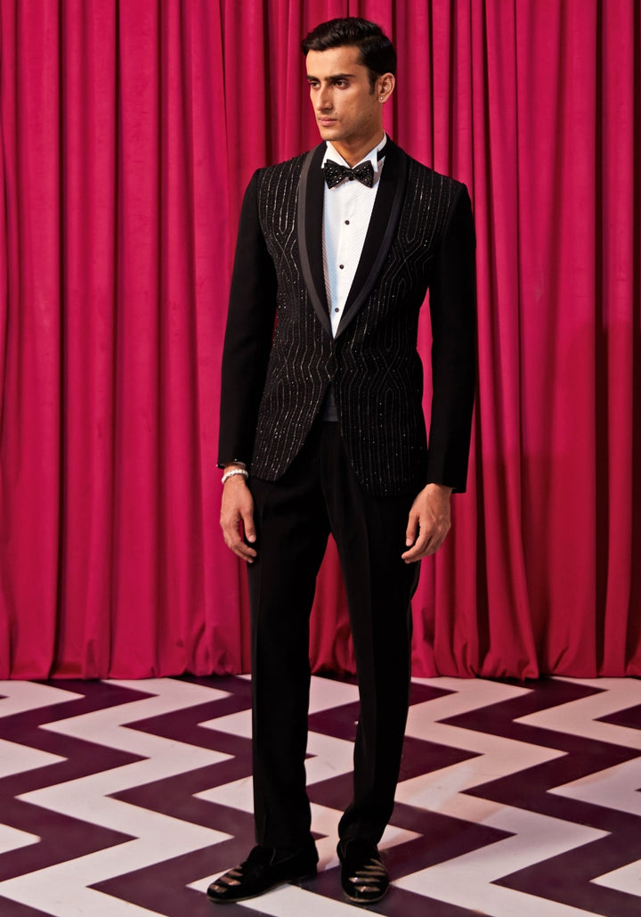 Black Cocktail Tuxedo Set Contrast by Parth - Fabilicious Fashion