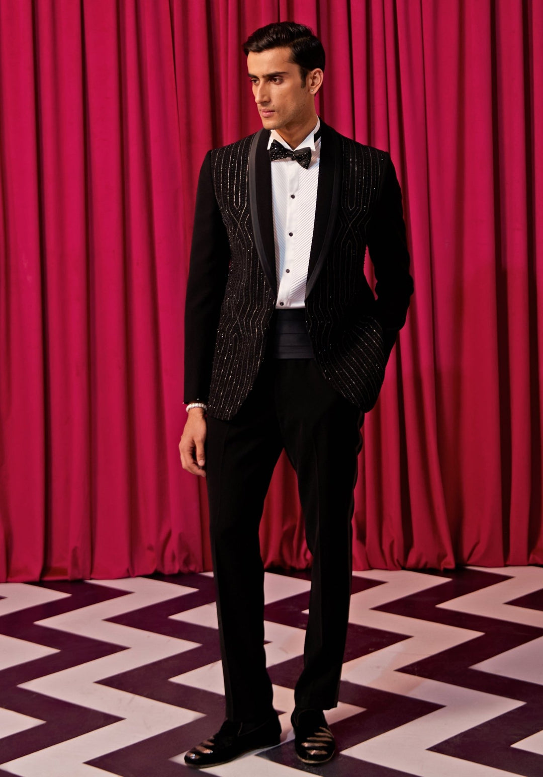 Black Cocktail Tuxedo Set Contrast by Parth - Fabilicious Fashion
