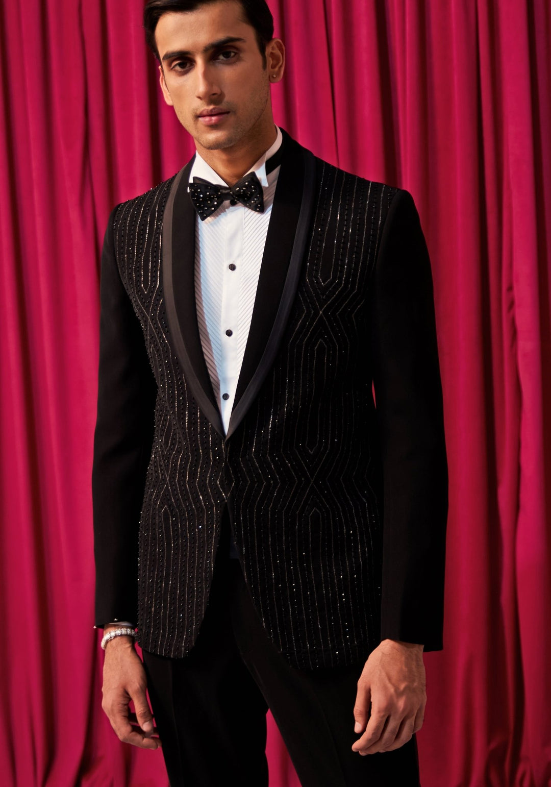 Black Cocktail Tuxedo Set Contrast by Parth - Fabilicious Fashion