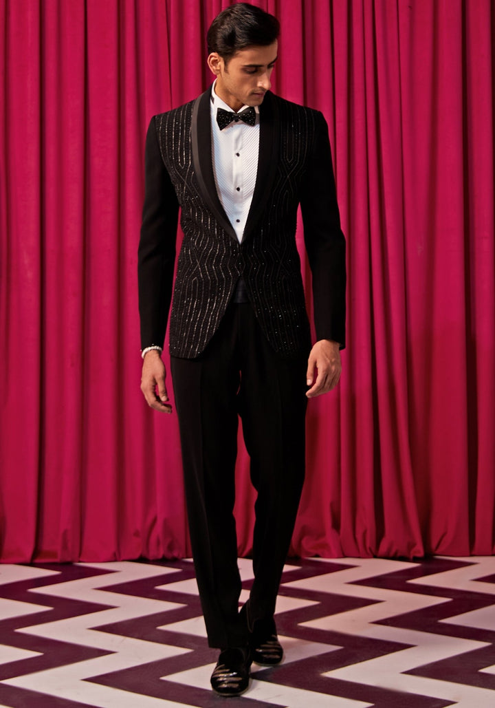 Black Cocktail Tuxedo Set Contrast by Parth - Fabilicious Fashion