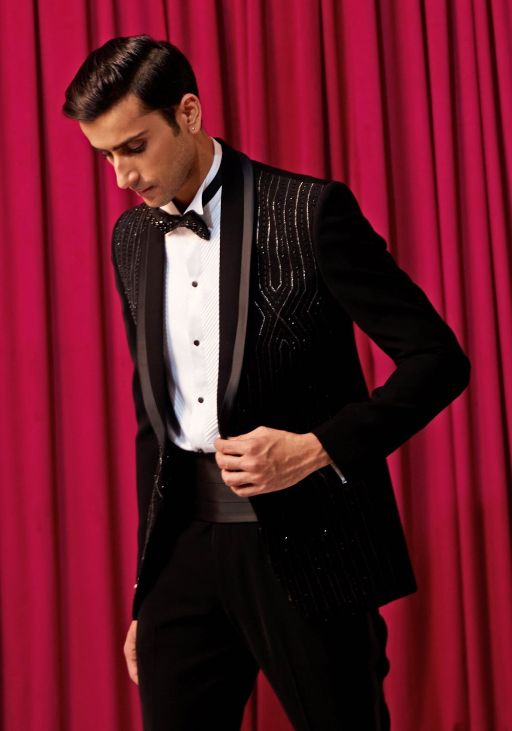 Black Cocktail Tuxedo Set Contrast by Parth - Fabilicious Fashion