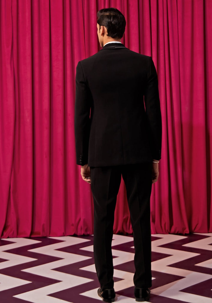 Black Cocktail Tuxedo Set Contrast by Parth - Fabilicious Fashion