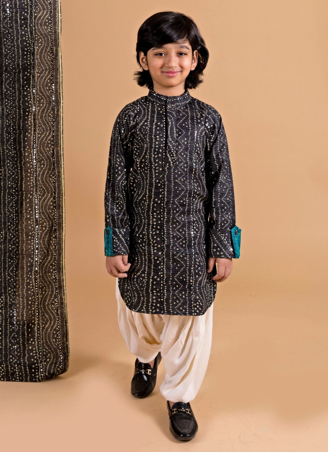 Black Cotton Bandhani Kurta Set Chotibuti - Fabilicious Fashion