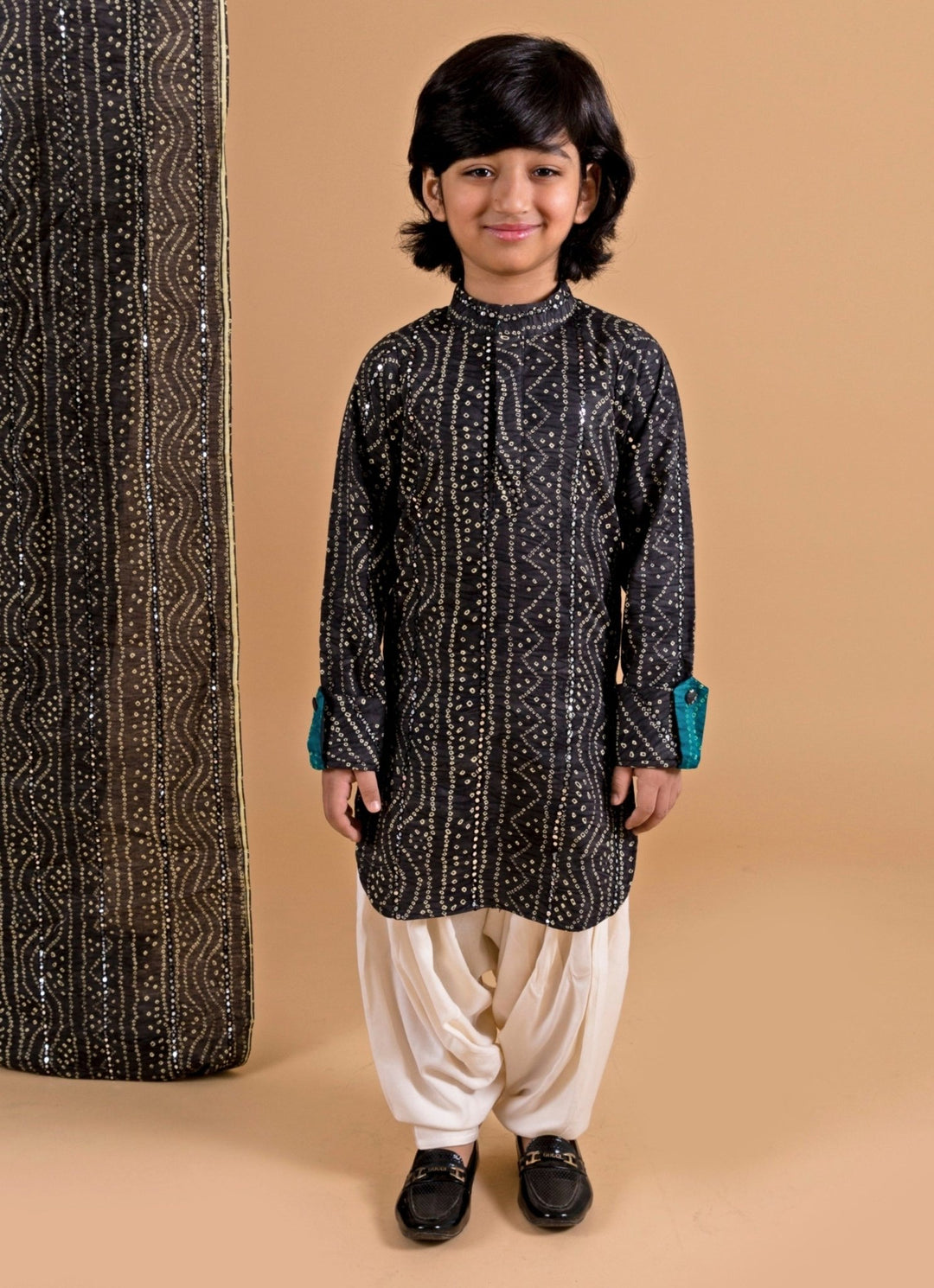 Black Cotton Bandhani Kurta Set Chotibuti - Fabilicious Fashion