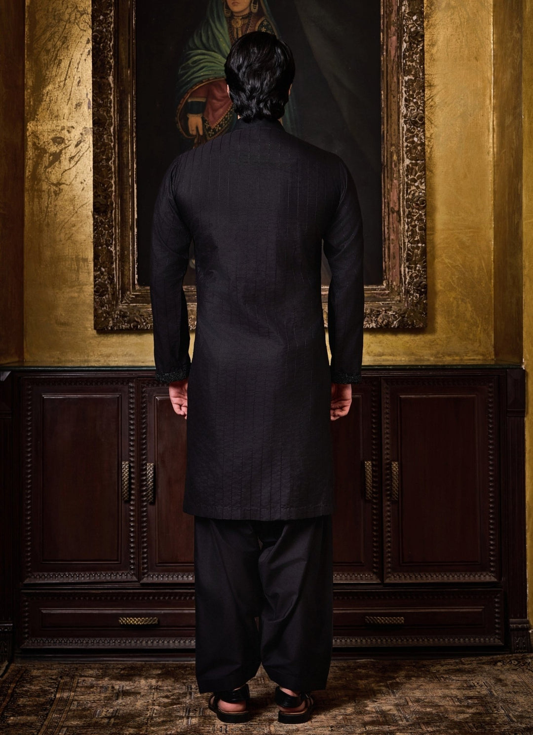 Black Cotton Silk Kurta Set Nitika Gujral - Men - Fabilicious Fashion