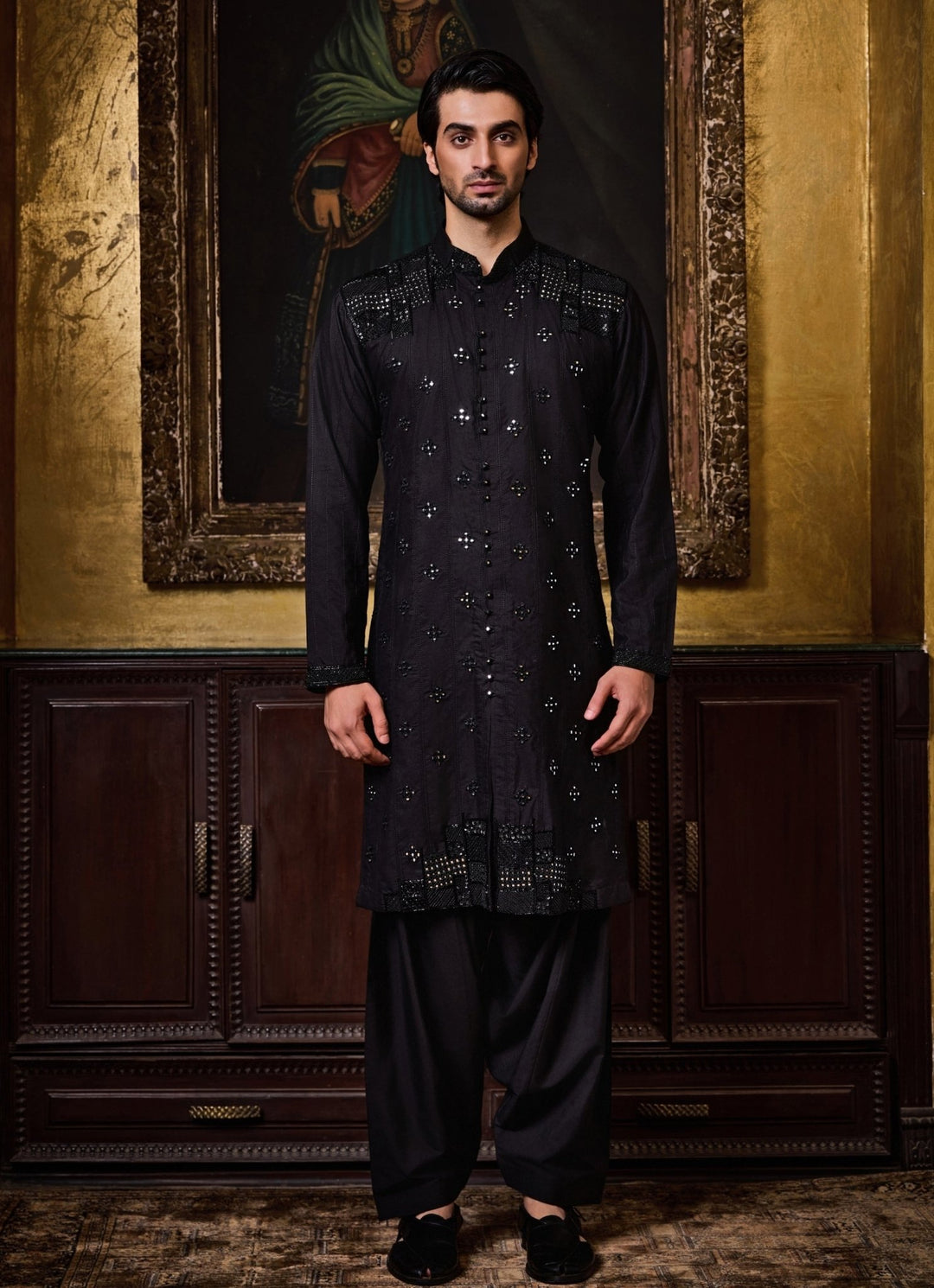 Black Cotton Silk Kurta Set Nitika Gujral - Men - Fabilicious Fashion