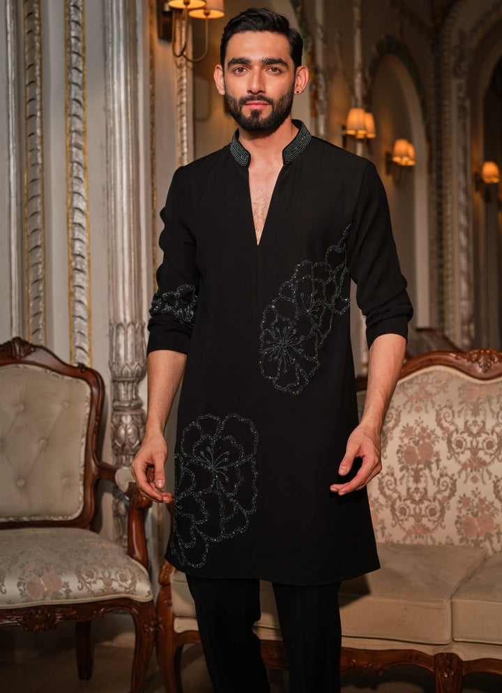 Darzi House Black Crepe Kurta Pants SetFabilicious Fashion