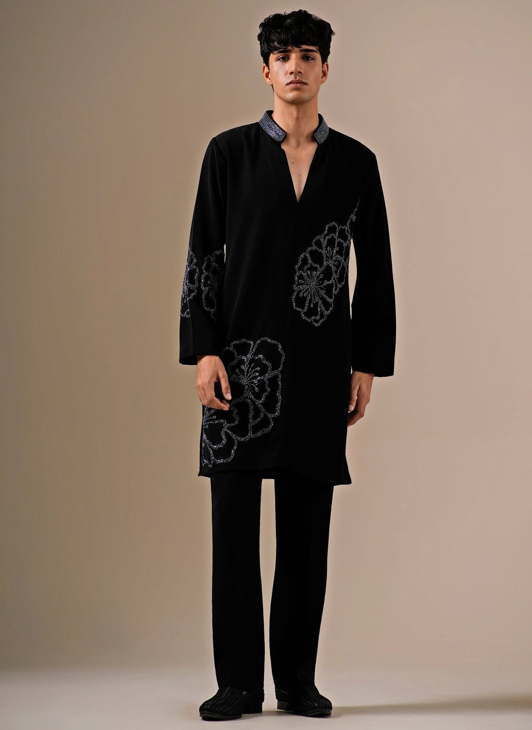 Darzi House Black Crepe Kurta Pants SetFabilicious Fashion