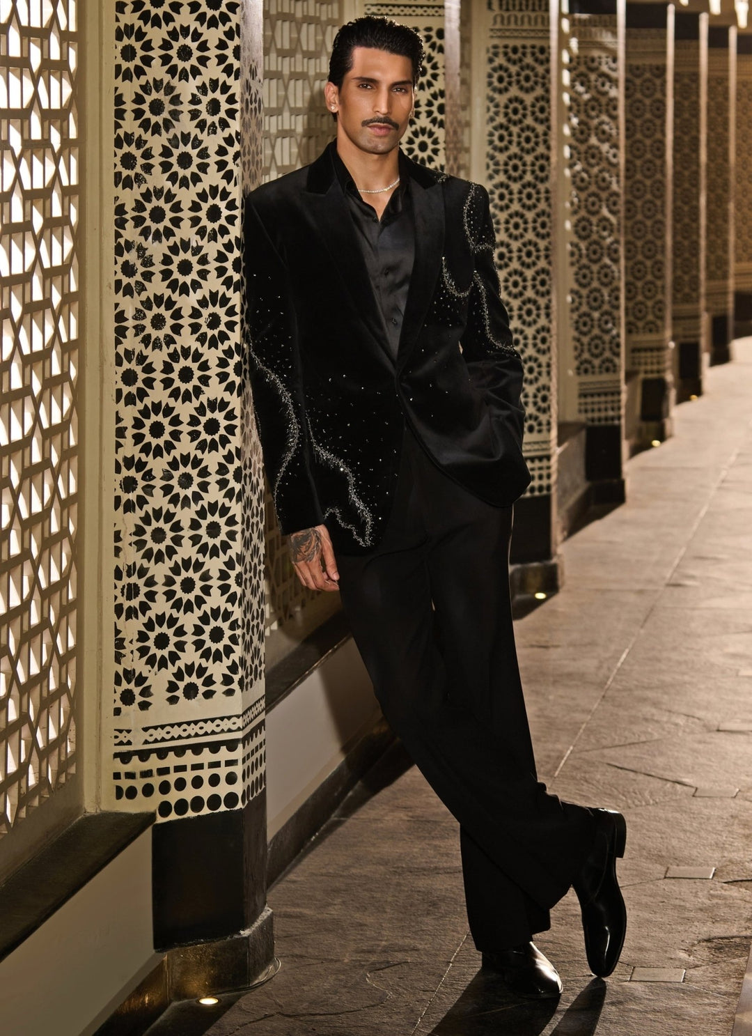 Contrast by Parth Black Crystal Velvet Tuxedo SetFabilicious Fashion
