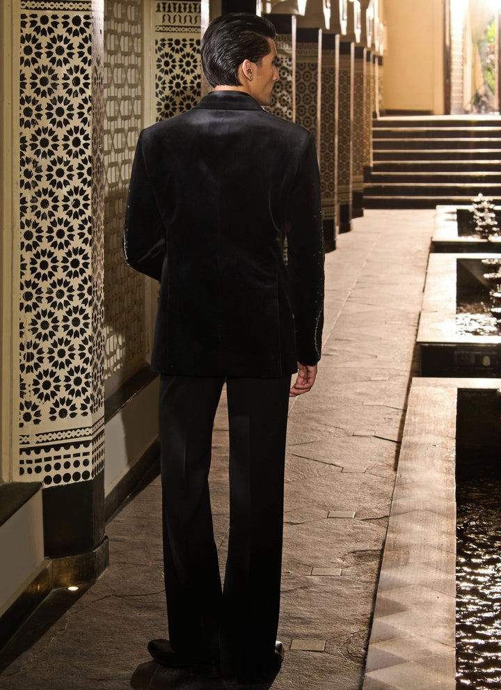 Contrast by Parth Black Crystal Velvet Tuxedo SetFabilicious Fashion