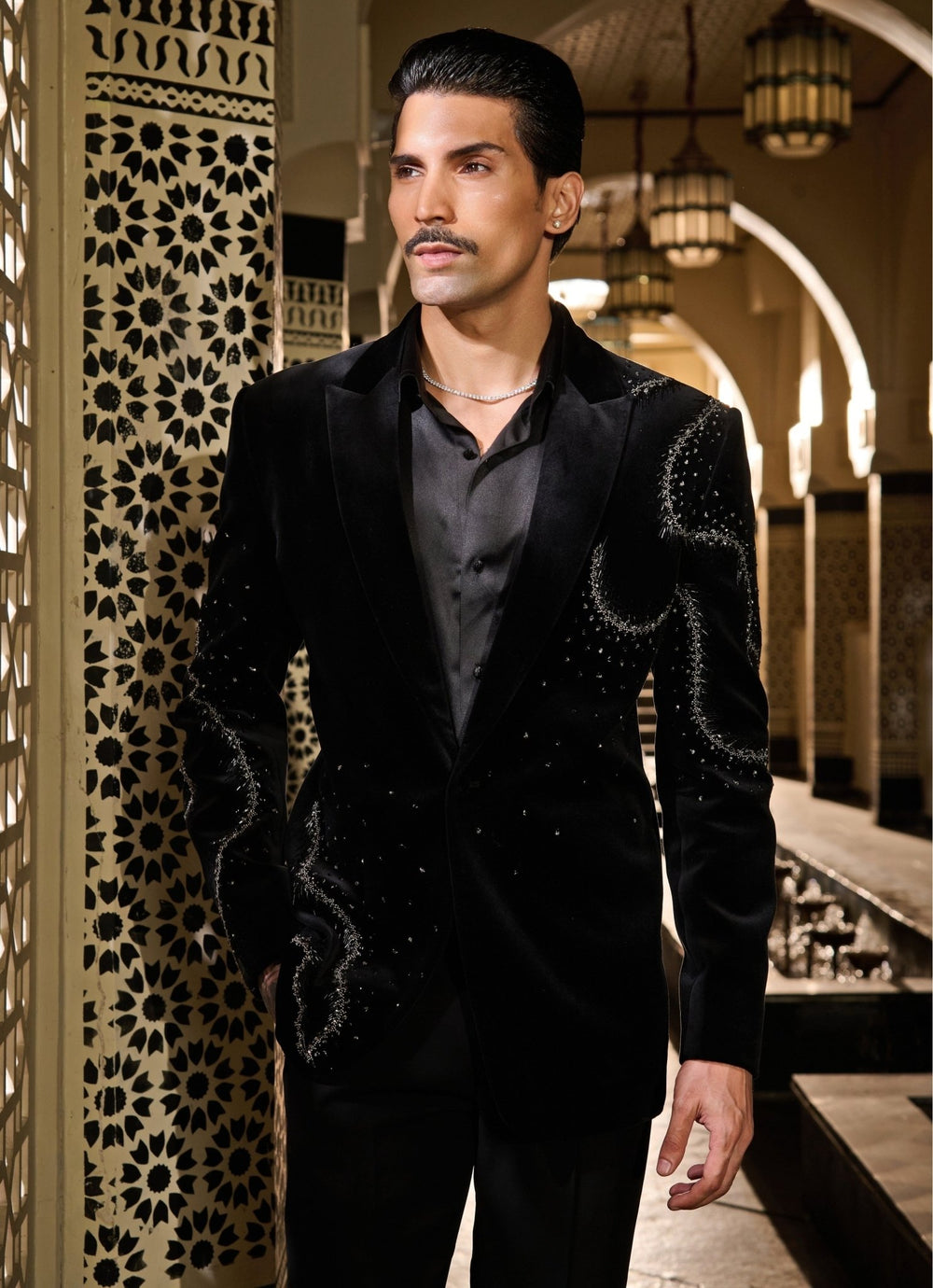 Contrast by Parth Black Crystal Velvet Tuxedo SetFabilicious Fashion