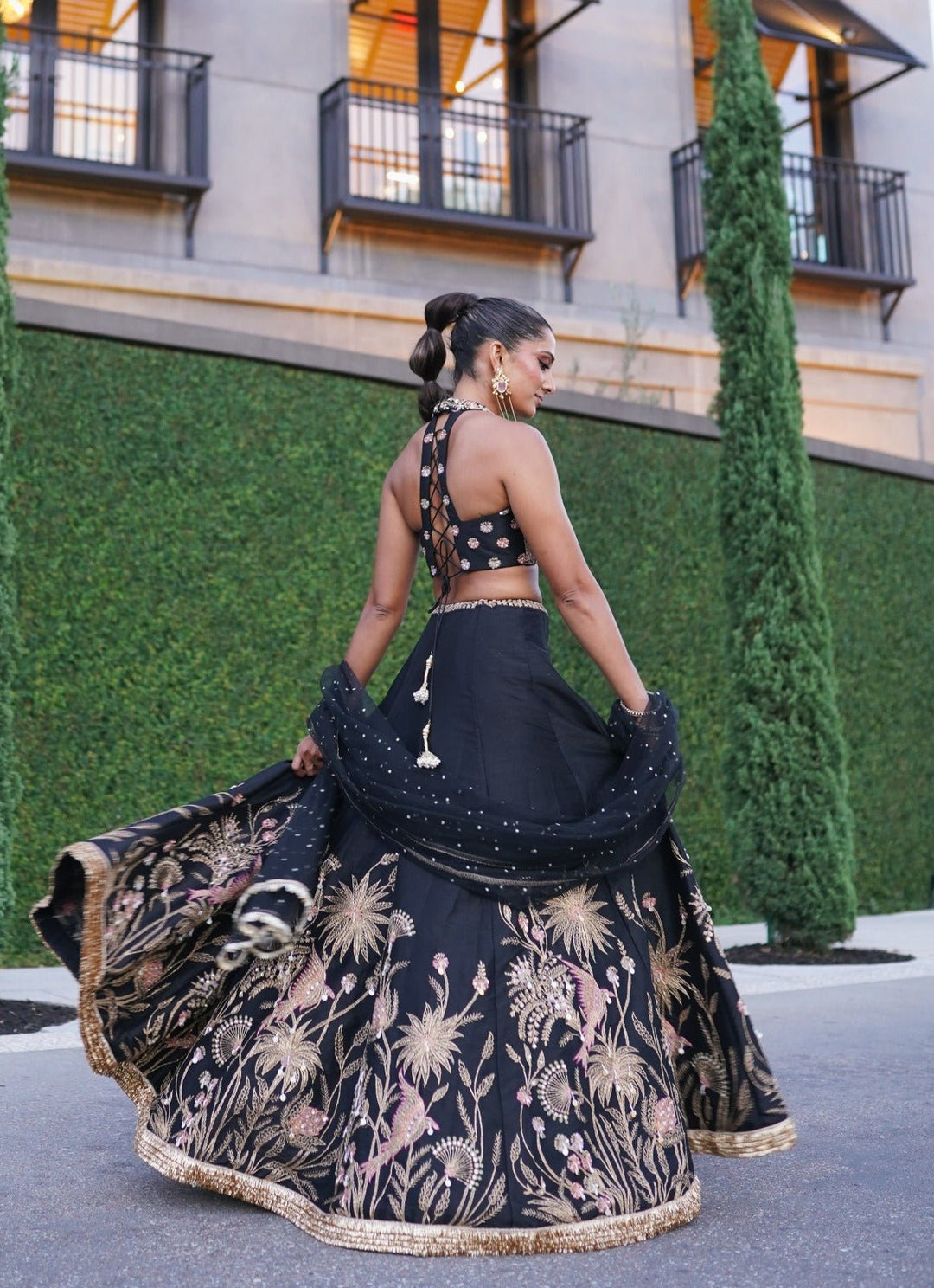 Chamee and Palak Black Dupion Silk LehengaFabilicious Fashion