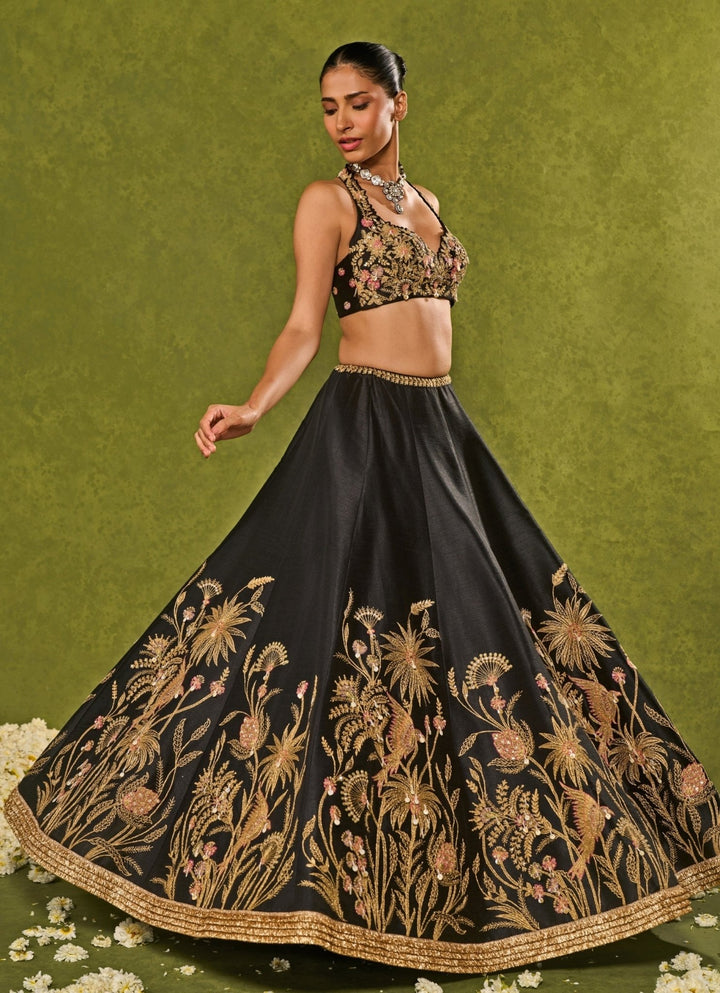 Black Dupion Silk Lehenga Chamee & Palak - Fabilicious Fashion