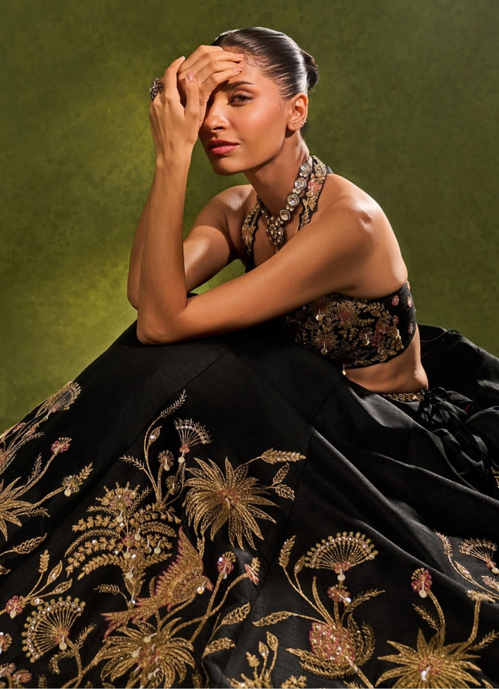 Black Dupion Silk Lehenga Chamee & Palak - Fabilicious Fashion
