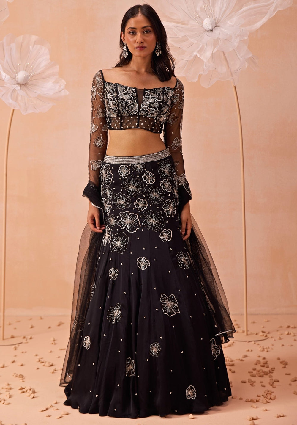 Black Embellished Fishcut Lehenga Set Parul Gandhi - Fabilicious Fashion
