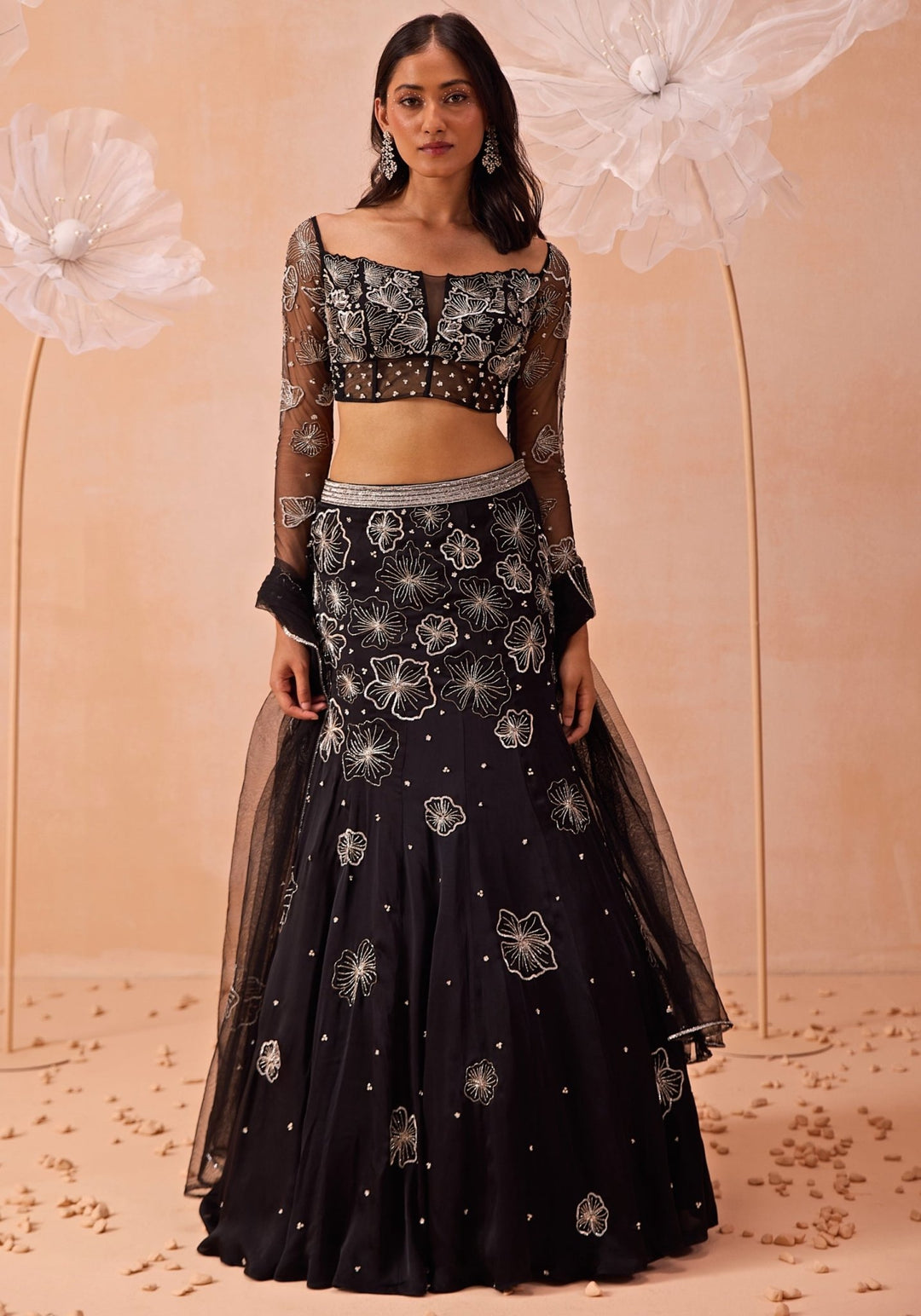 Black Embellished Fishcut Lehenga Set Parul Gandhi - Fabilicious Fashion