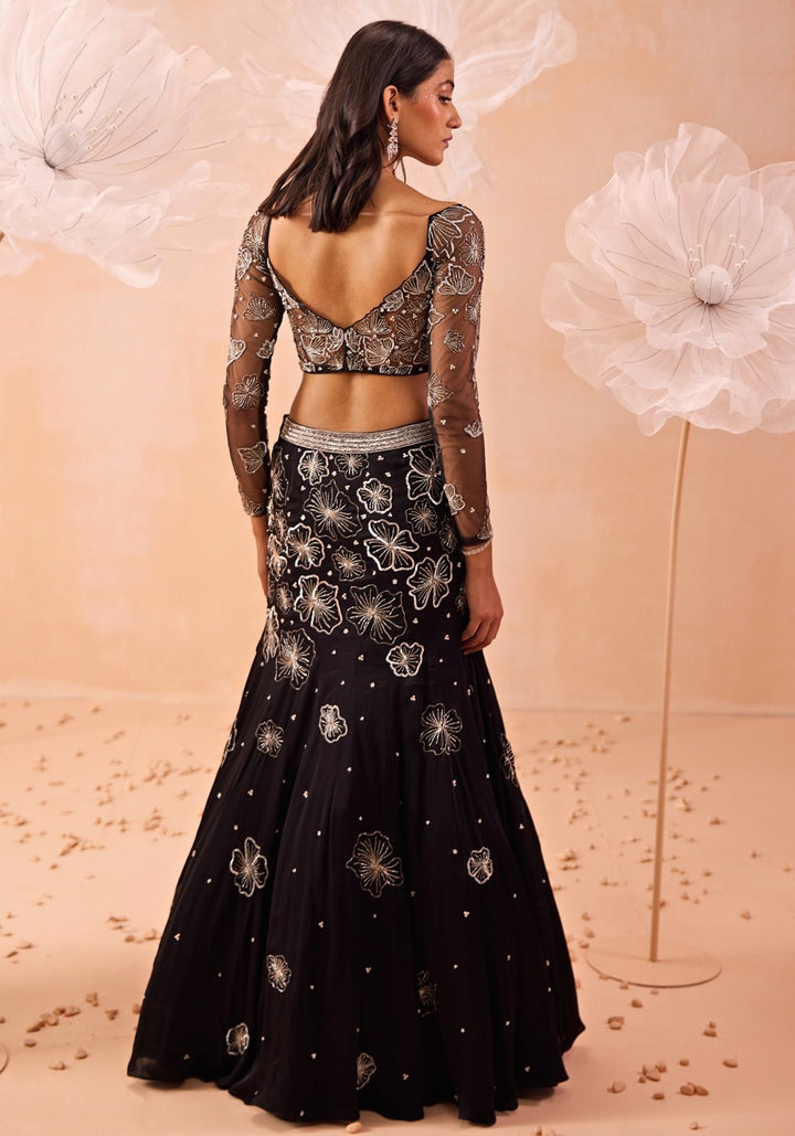 Black Embellished Fishcut Lehenga Set Parul Gandhi - Fabilicious Fashion