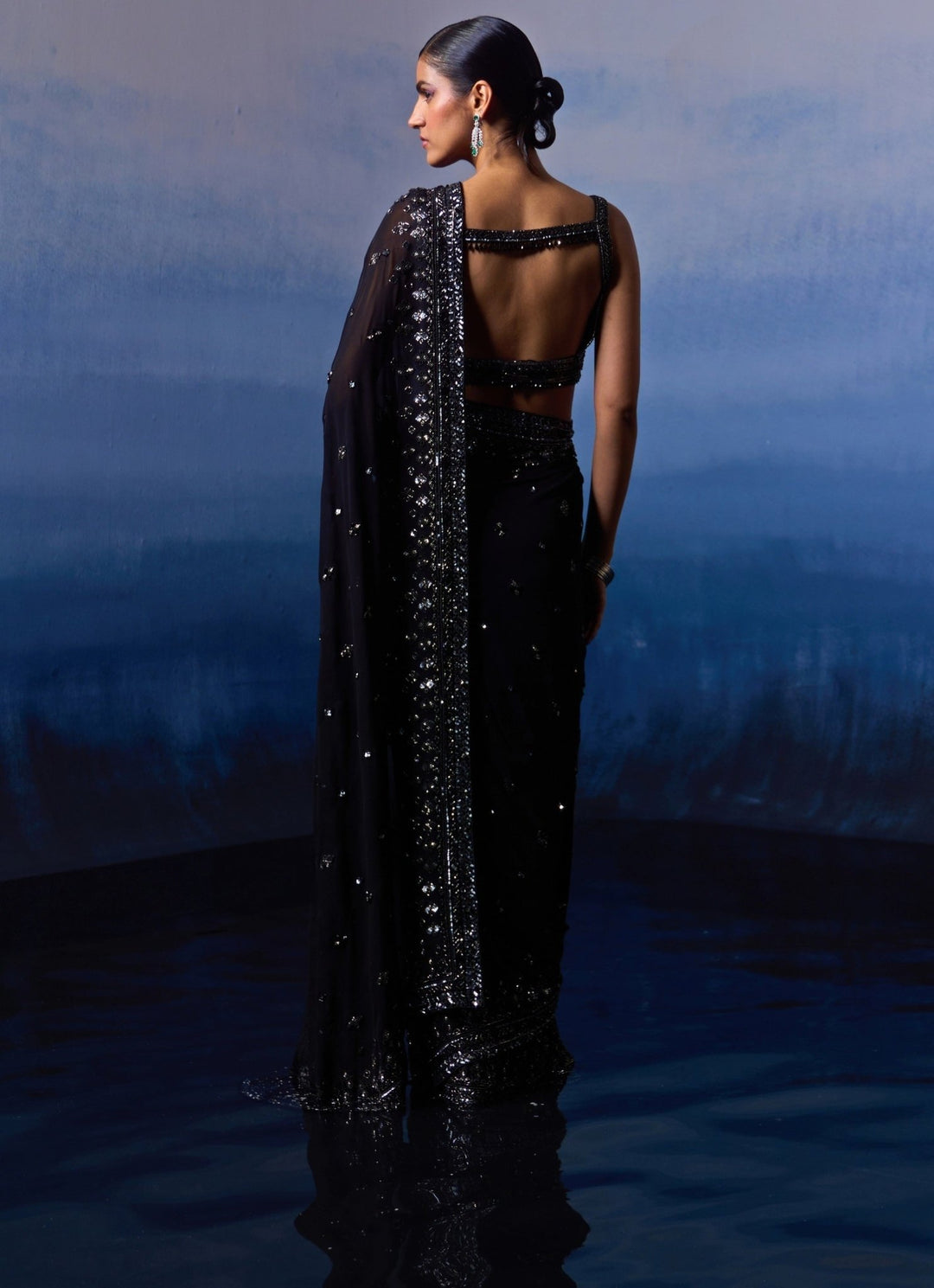 Black Embellished Georgette Saree Angad Singh - Fabilicious Fashion