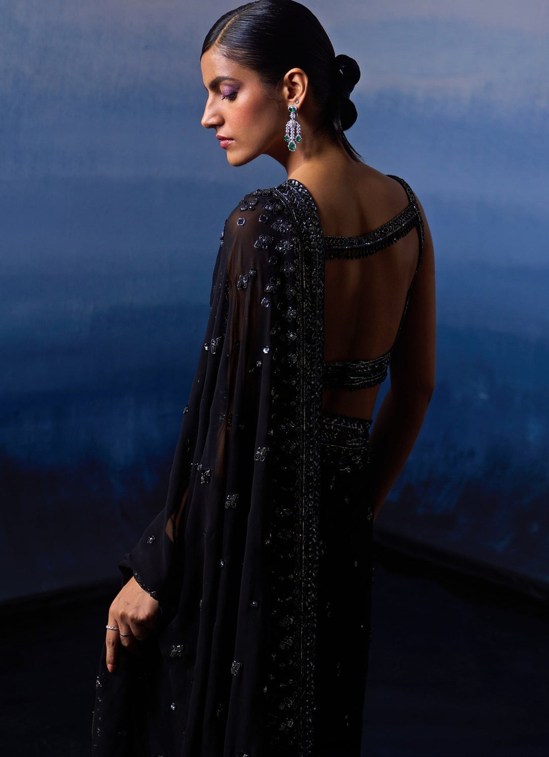 Black Embellished Georgette Saree Angad Singh - Fabilicious Fashion