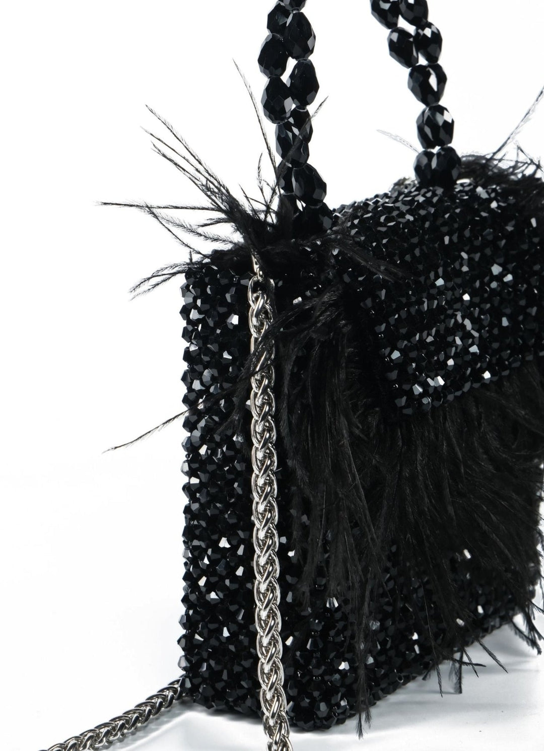 Black Embellished Mini Bag With Feathers House of Kosha - Fabilicious Fashion