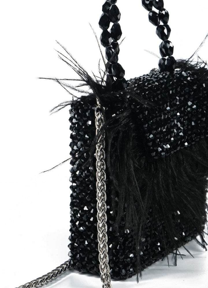 Black Embellished Mini Bag With Feathers House of Kosha - Fabilicious Fashion