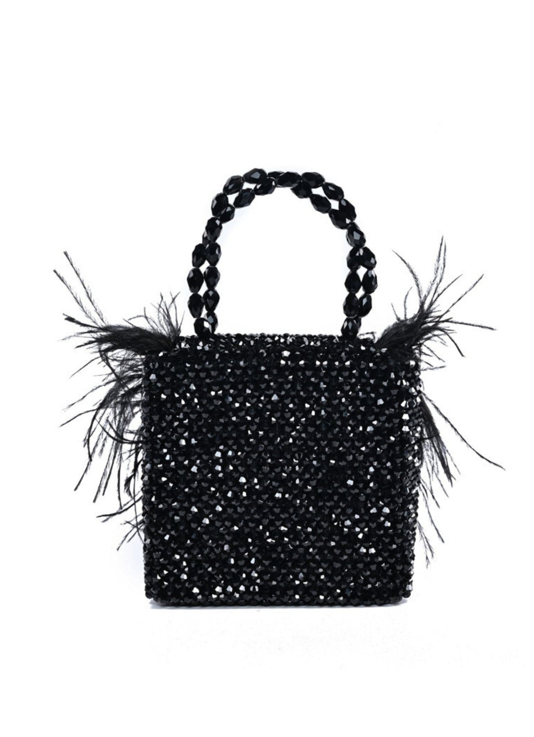 Black Embellished Mini Bag With Feathers House of Kosha - Fabilicious Fashion