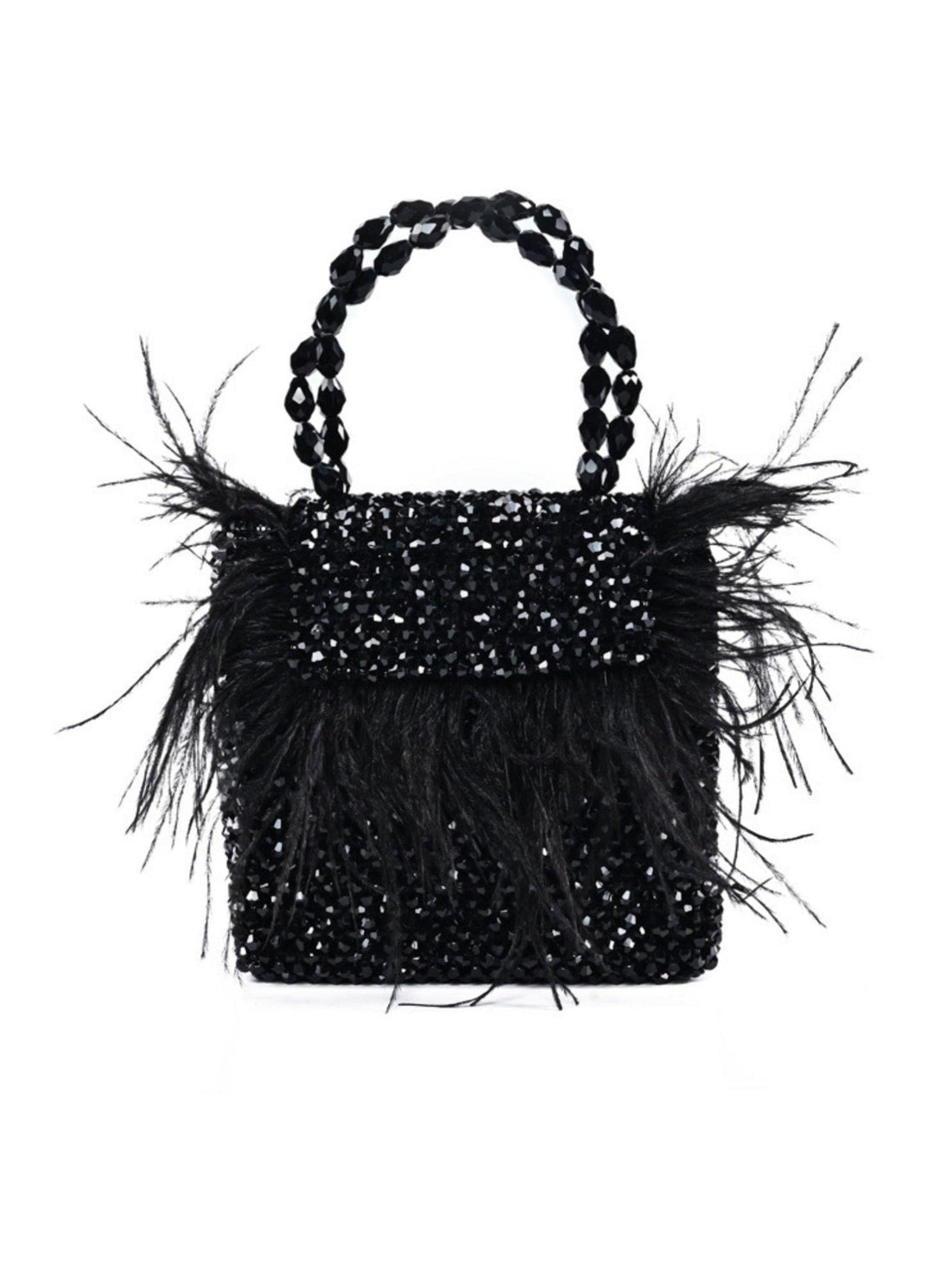 Black Embellished Mini Bag With Feathers House of Kosha - Fabilicious Fashion