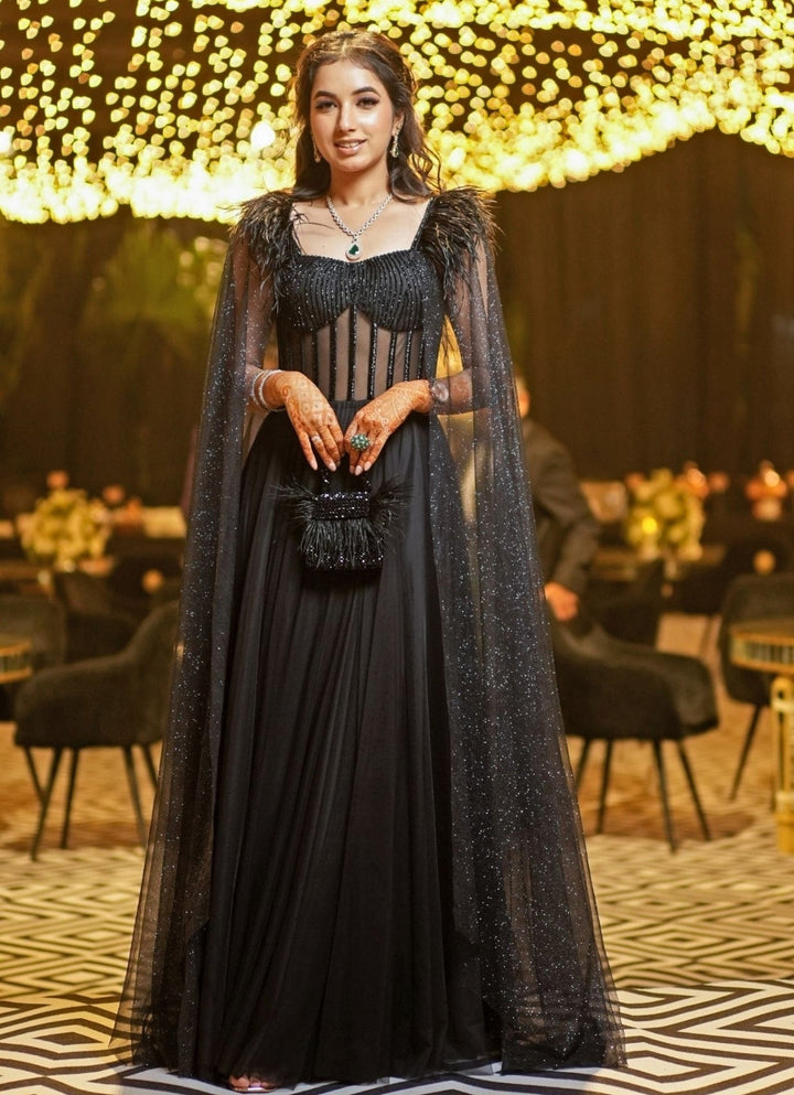 Black Embellished Mini Bag With Feathers House of Kosha - Fabilicious Fashion