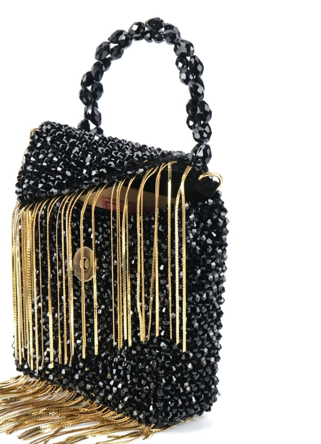 Black Embellished Mini Bag With Gold Chain House of Kosha - Fabilicious Fashion