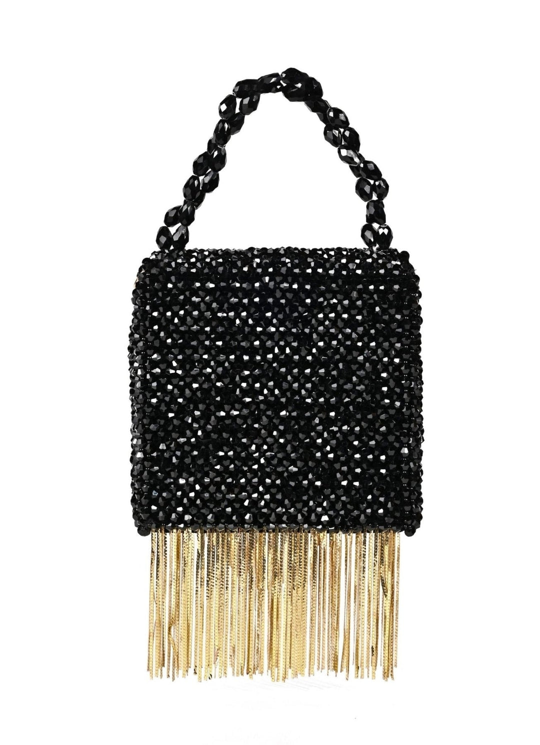 Black Embellished Mini Bag With Gold Chain House of Kosha - Fabilicious Fashion