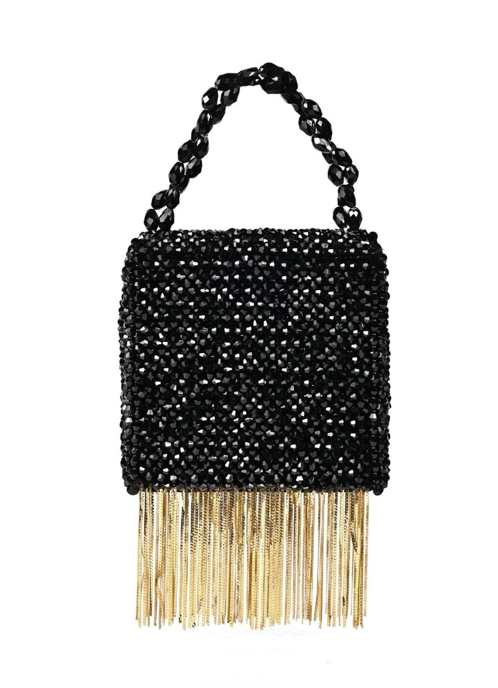Black Embellished Mini Bag With Gold Chain House of Kosha - Fabilicious Fashion