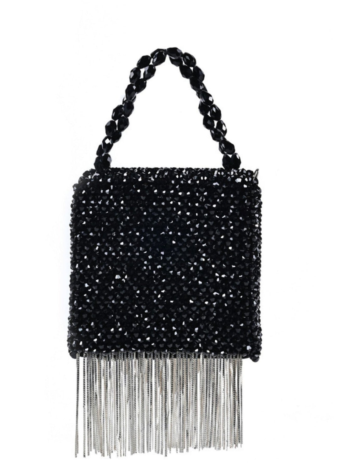 Black Embellished Mini Bag With Silver Chain House of Kosha - Fabilicious Fashion