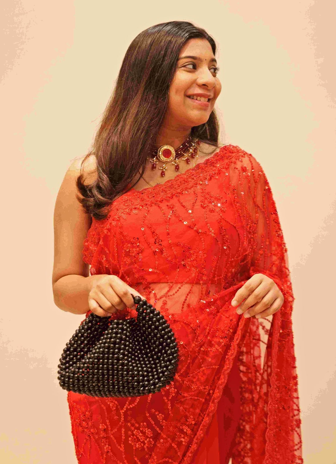 Black Embellished Pearl Bag AMYRA - Fabilicious Fashion