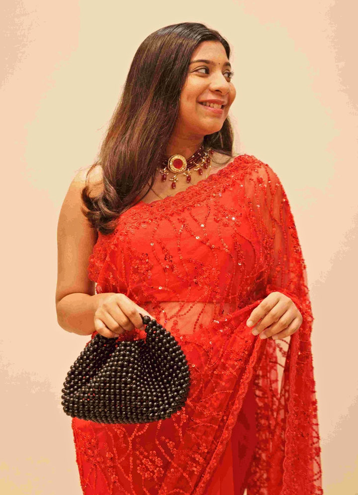 Black Embellished Pearl Bag AMYRA - Fabilicious Fashion