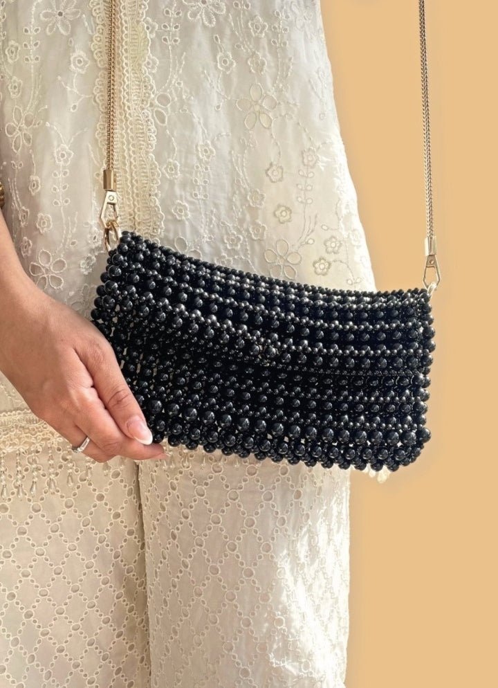 Black Embellished Pearl Bag AMYRA - Fabilicious Fashion
