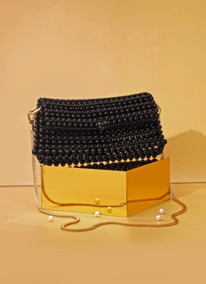 Black Embellished Pearl Bag AMYRA - Fabilicious Fashion