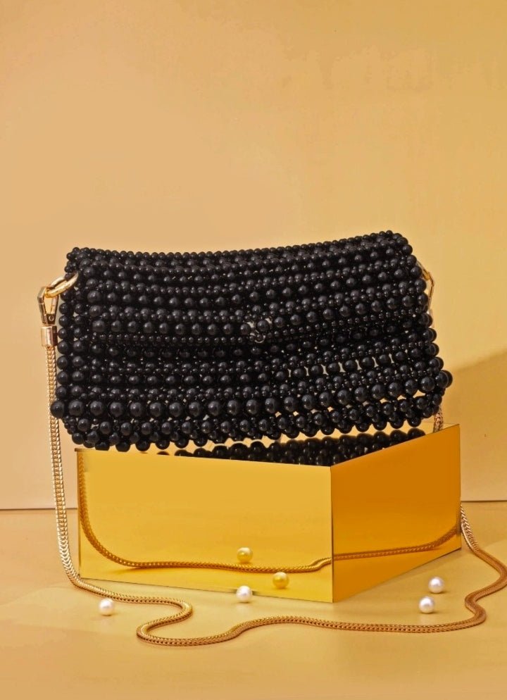 Black Embellished Pearl Bag AMYRA - Fabilicious Fashion