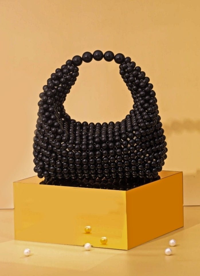 Black Embellished Pearl Bag AMYRA - Fabilicious Fashion