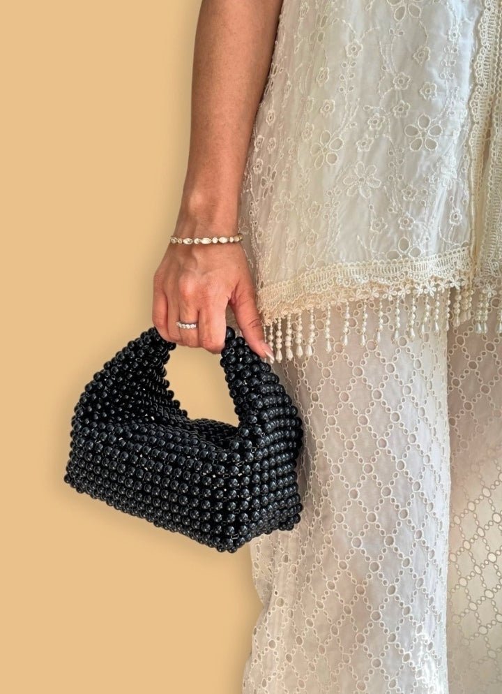 Black Embellished Pearl Bag AMYRA - Fabilicious Fashion