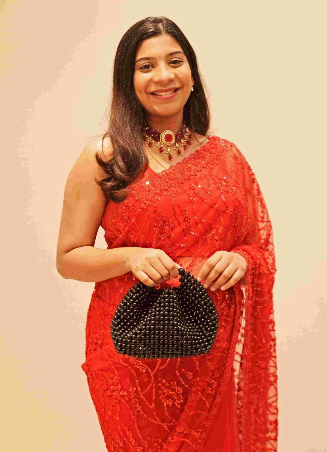 Black Embellished Pearl Bag AMYRA - Fabilicious Fashion