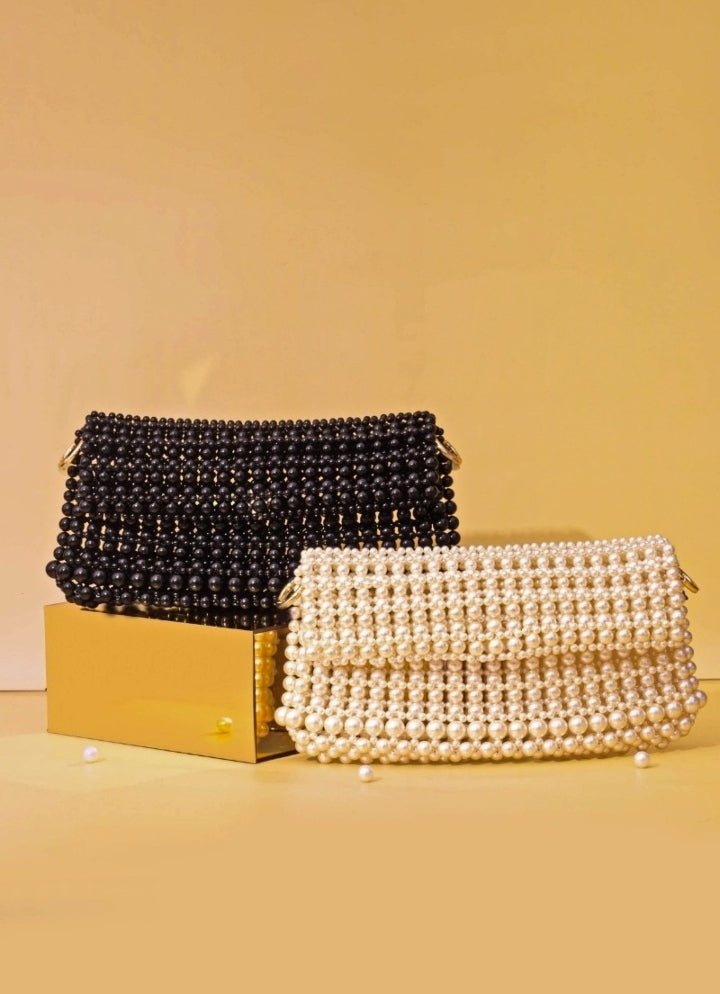 Black Embellished Pearl Bag AMYRA - Fabilicious Fashion