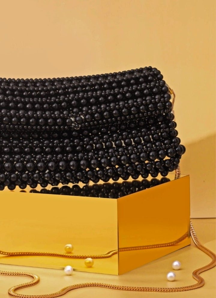 Black Embellished Pearl Bag AMYRA - Fabilicious Fashion