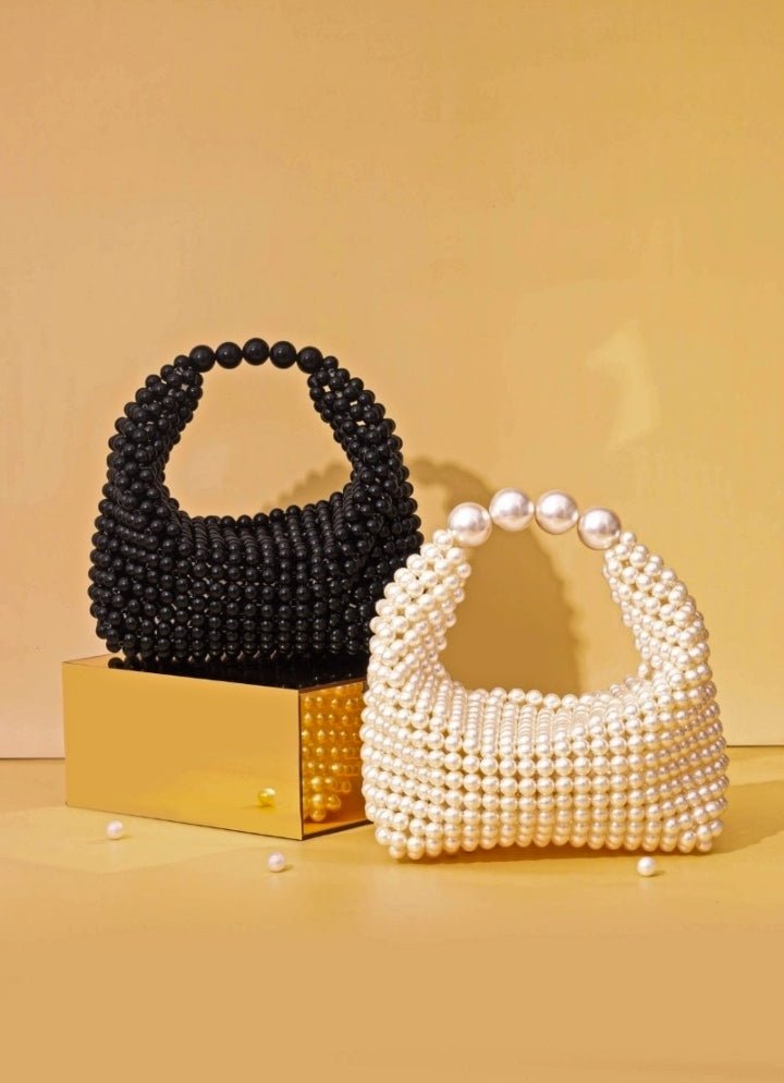 Black Embellished Pearl Bag AMYRA - Fabilicious Fashion