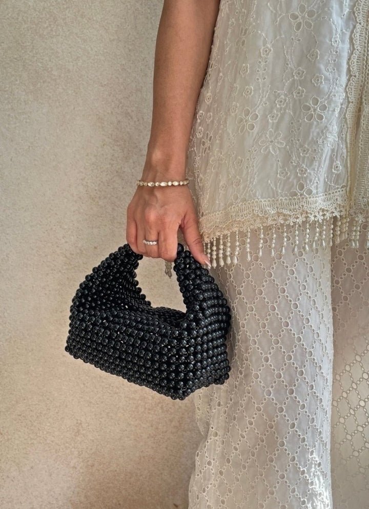 Black Embellished Pearl Bag AMYRA - Fabilicious Fashion