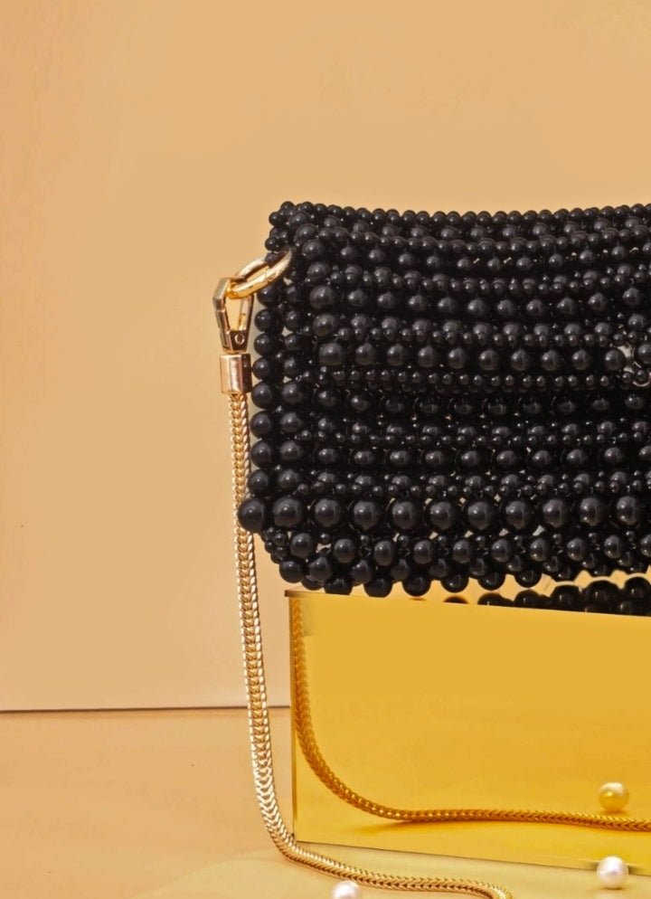 Black Embellished Pearl Bag AMYRA - Fabilicious Fashion