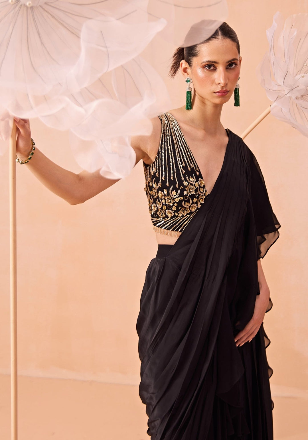 Black Embellished Ruffle Saree Parul Gandhi - Fabilicious Fashion