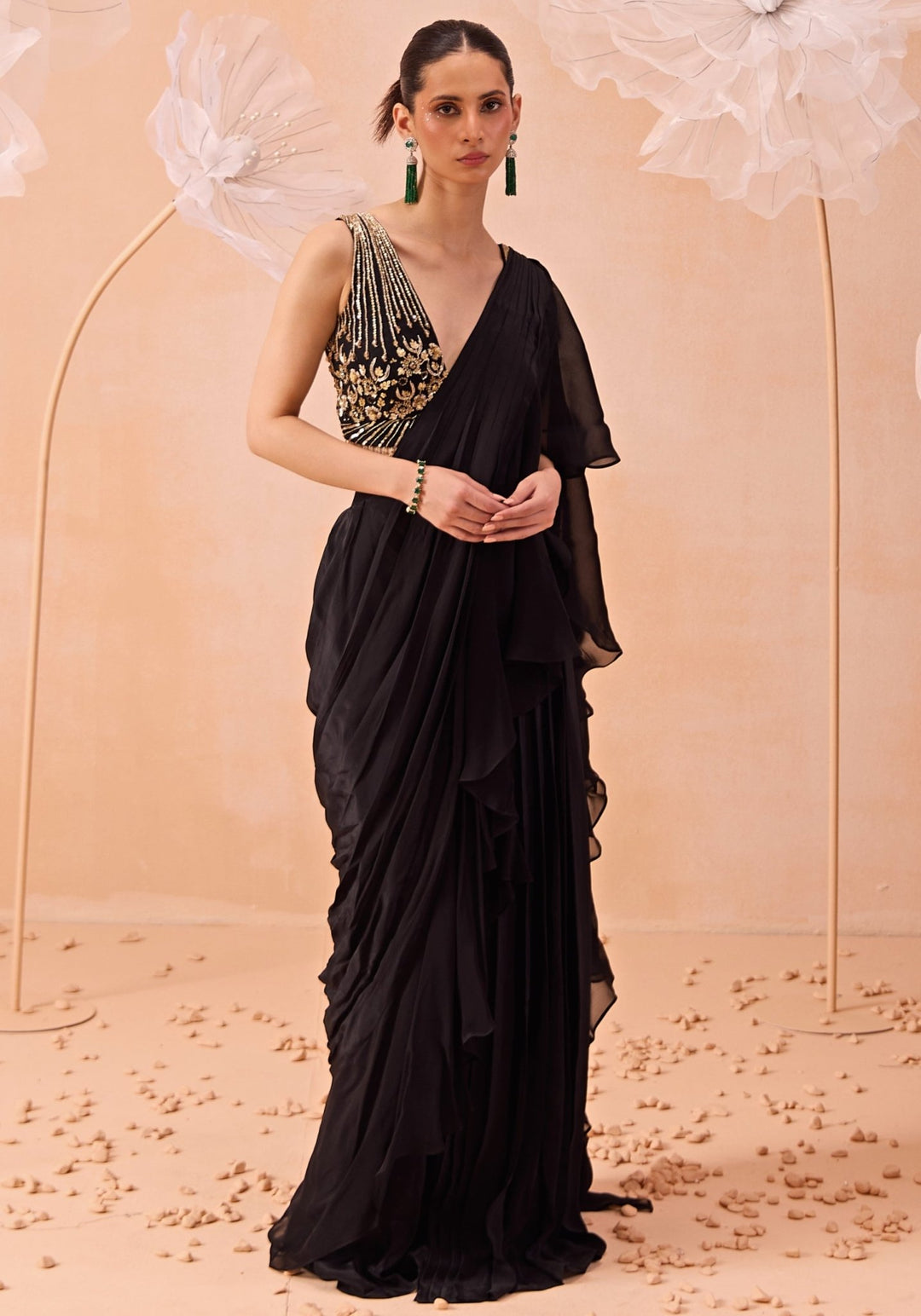 Black Embellished Ruffle Saree Parul Gandhi - Fabilicious Fashion