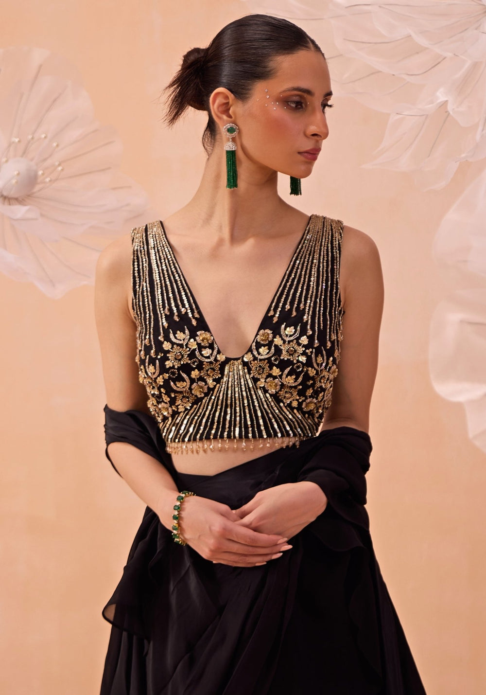 Black Embellished Ruffle Saree Parul Gandhi - Fabilicious Fashion