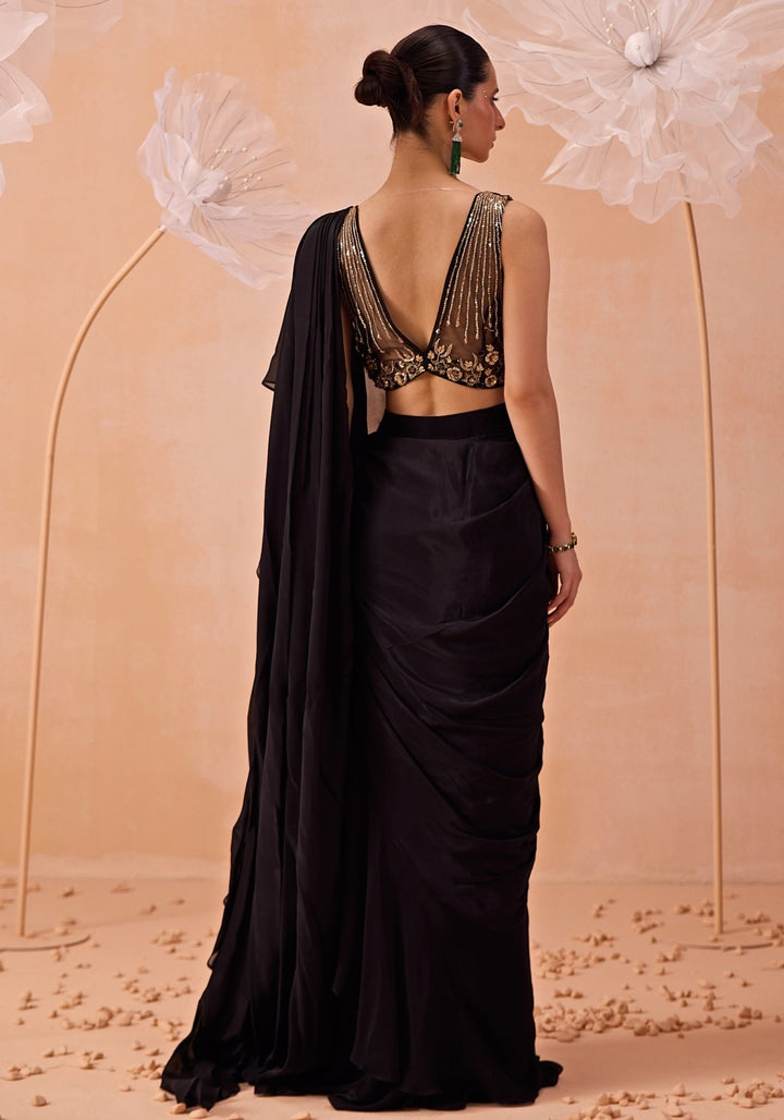 Black Embellished Ruffle Saree Parul Gandhi - Fabilicious Fashion