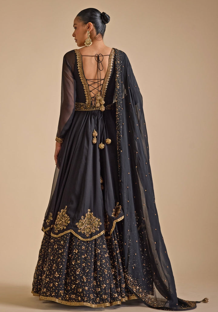 Black Embroidered Anarkali Gown Prevasu - Fabilicious Fashion